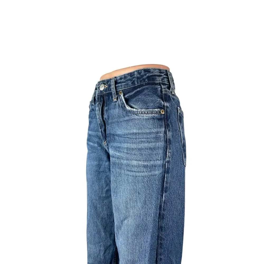 Zara Womens Blue High Waisted Relaxed Straight Mom Boyfriend Denim Jeans Pants 4